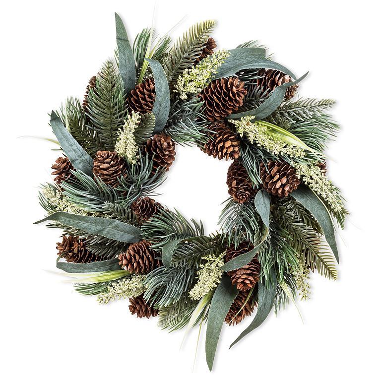 Snow Dusted Wreath with Pine Branches