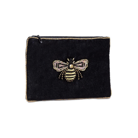 Velvet Pouch with Beaded Bee