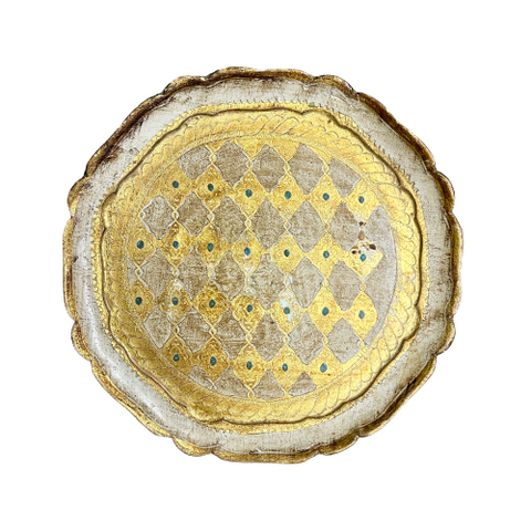 Vintage Florentine Ivory & Gold Round Tray
