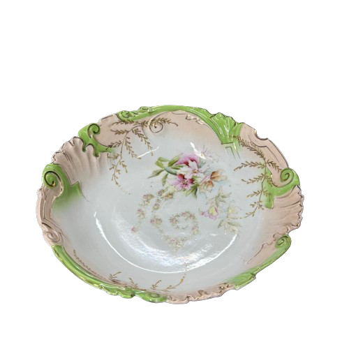 Vintage Green & Floral Bowl