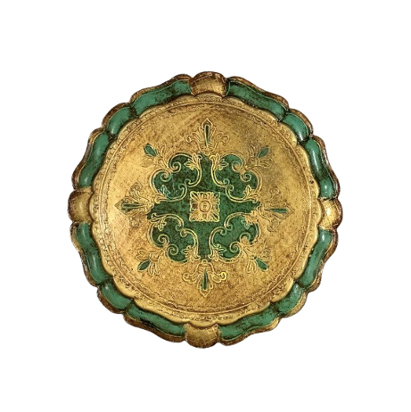 Vintage Italian Green & Gilt Florentine Wooden Tray