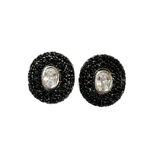 Vintage Rhinestone Black Oval Earrings