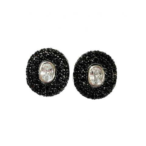Vintage Rhinestone & Black Oval Earrings