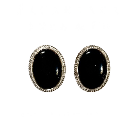 Vintage Silver & Black Oval Earrings