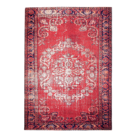 Vintage Style Medallion Distressed Dark Red Rug