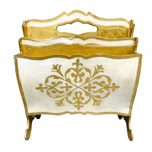 Vintage White & Gold Florentine Magazine Stand
