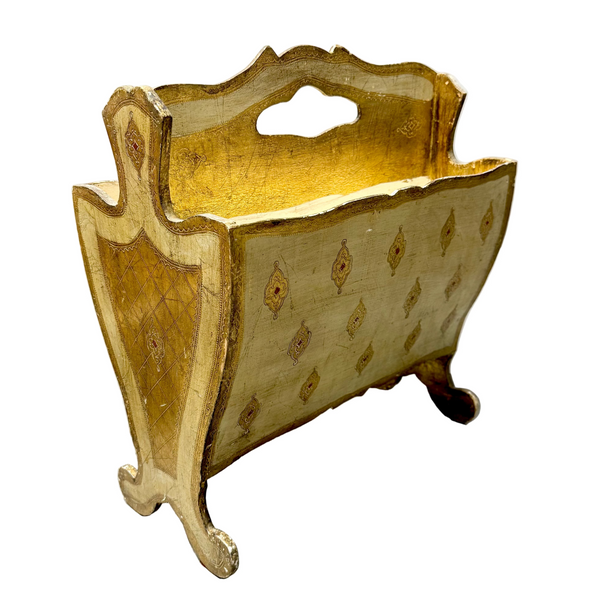 Vintage White & Gold Florentine Magazine Stand