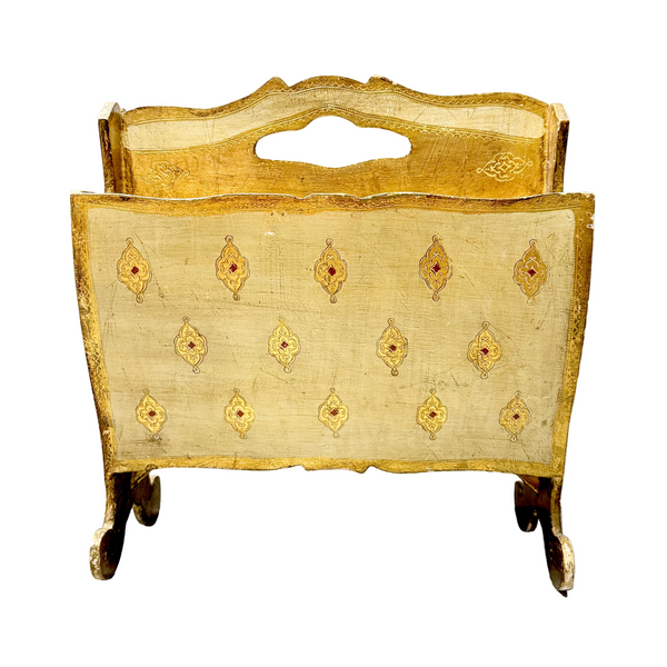 Vintage White & Gold Florentine Magazine Stand