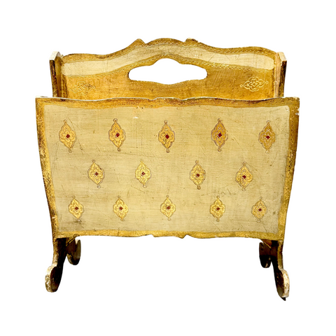 Vintage White & Gold Florentine Magazine Stand