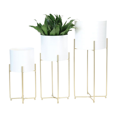 White Planter on Brass Stand