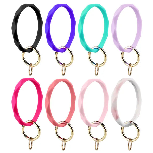 Silicone Diamond Bracelet Keychain - Hot Pink