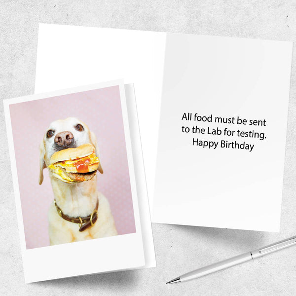 Dog with Burger Happy Birthday Greeting Card