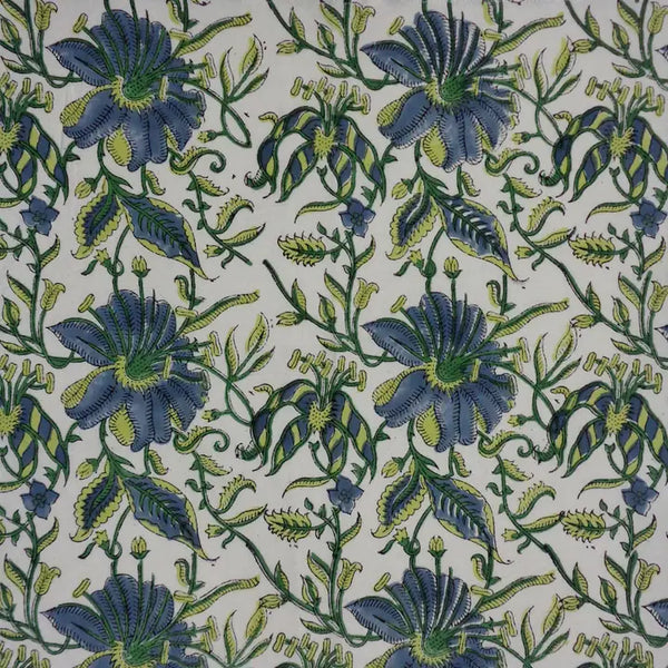 Green & Blue Flower Block Printed Tablecloth