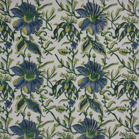 Green & Blue Flower Block Printed Tablecloth