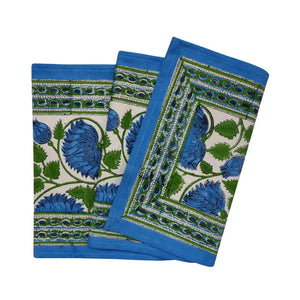 Kamal Aqua Block Print Table Runner - Blue, White & Green