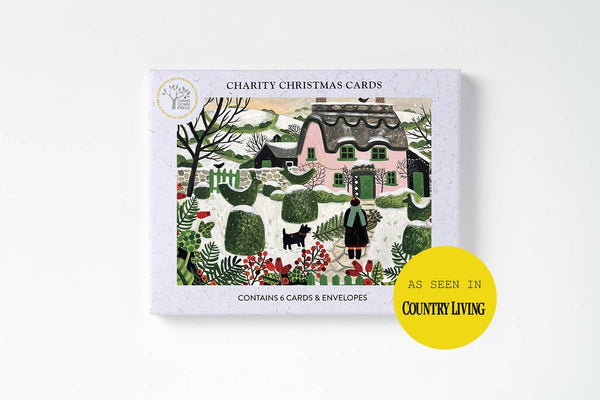Pink Cottage And Snowy Topiary - Christmas Card Pack s/3