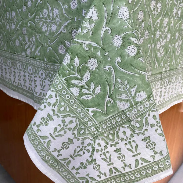 Pear Green Hand Block Print Cotton Tablecloth