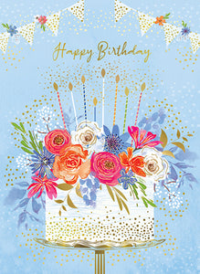 Birthday Cake Blue Floral Card