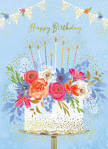 Birthday Cake Blue Floral Card