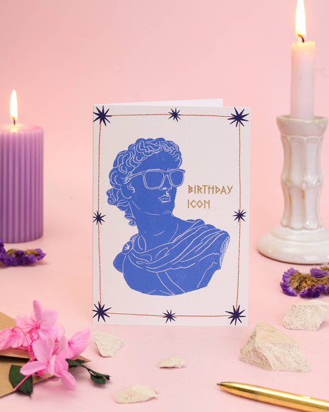 Birthday Icon Card | Gold Foil Greek Statue Sunglasses