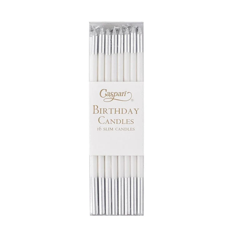 Slim Birthday Candles in White & Silver