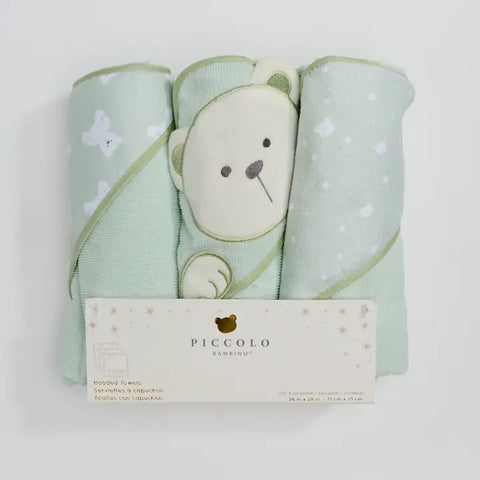 3 Pack Hooded Towels Green
