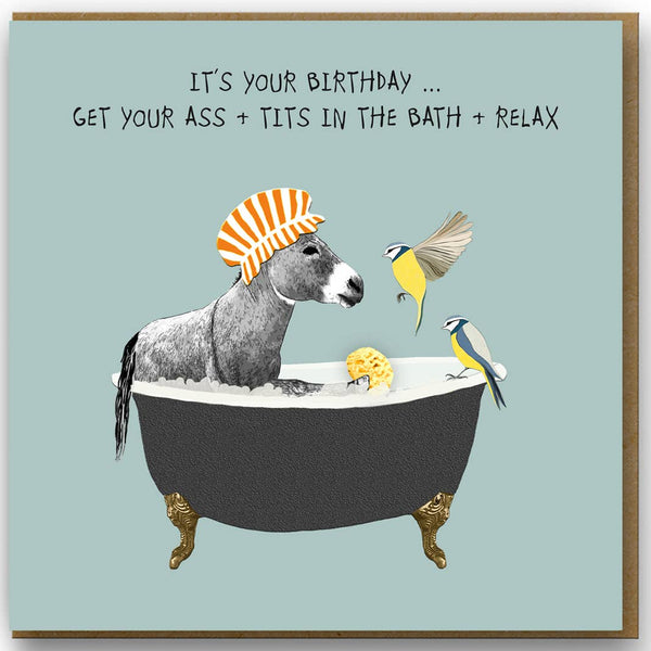 Ass and Tits in Bath Birthday Card