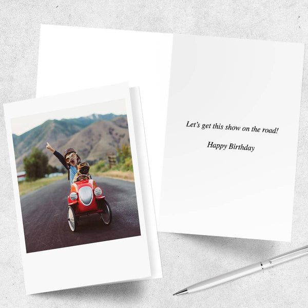 Kid and Dog Racer Happy Birthday Greeting Card