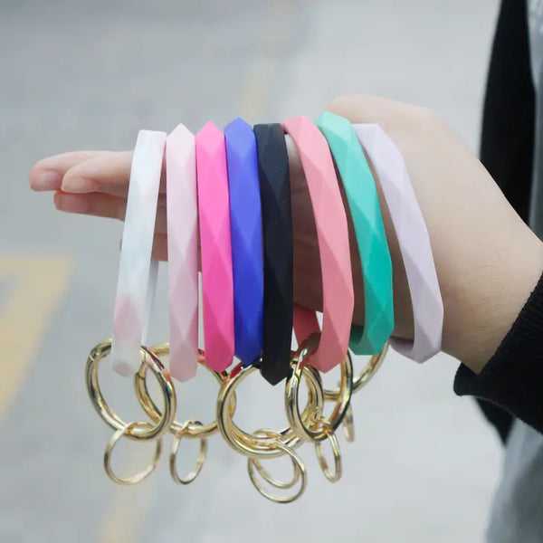 Silicone Diamond Bracelet Keychain - Hot Pink