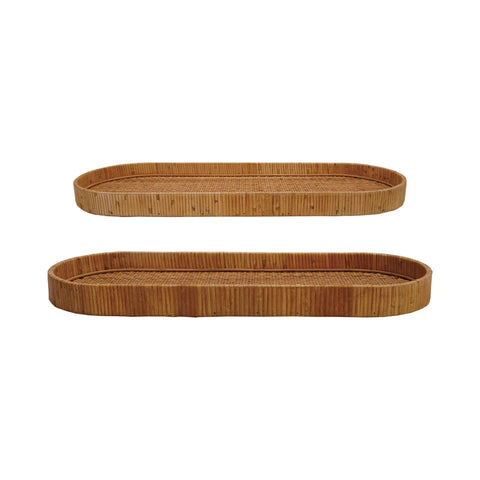 Oval Decorative Hand-Woven Rattan Trays (2 sizes)