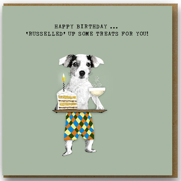 Jack Russell Dog with Treats Birthday Card