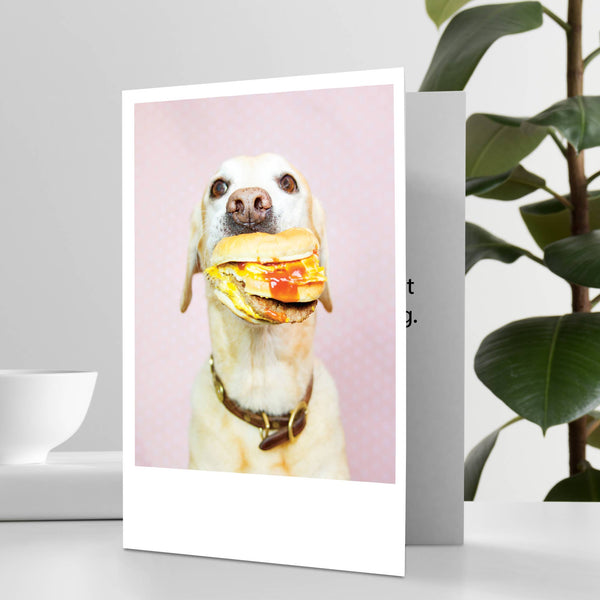 Dog with Burger Happy Birthday Greeting Card