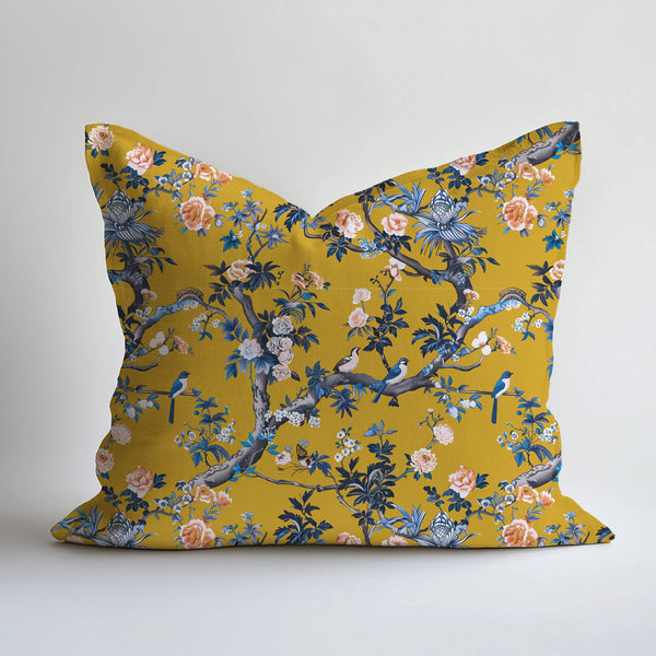 Toile de jouy print floral Linen Pillow