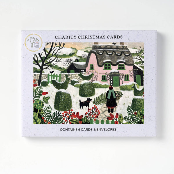 Pink Cottage And Snowy Topiary - Christmas Card Pack s/3