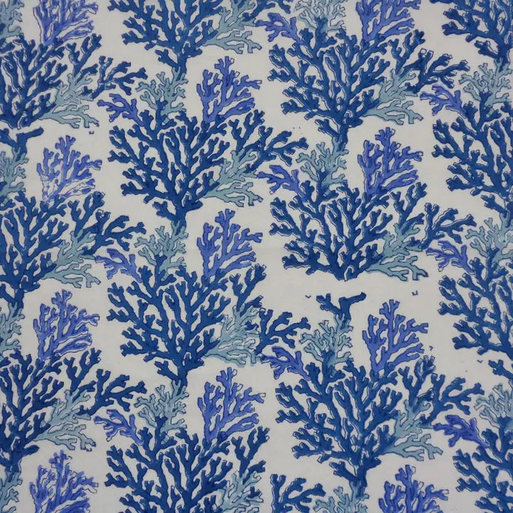 Coral Multi Blue Block Printed Cotton Napkin