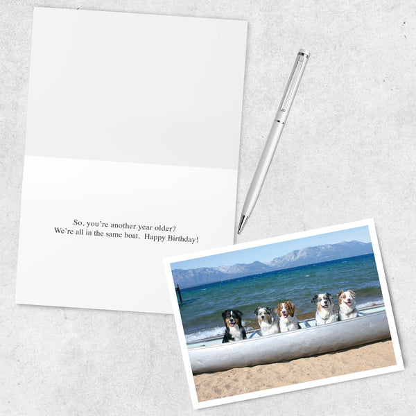 Dogs in Canoe Happy Birthday Card