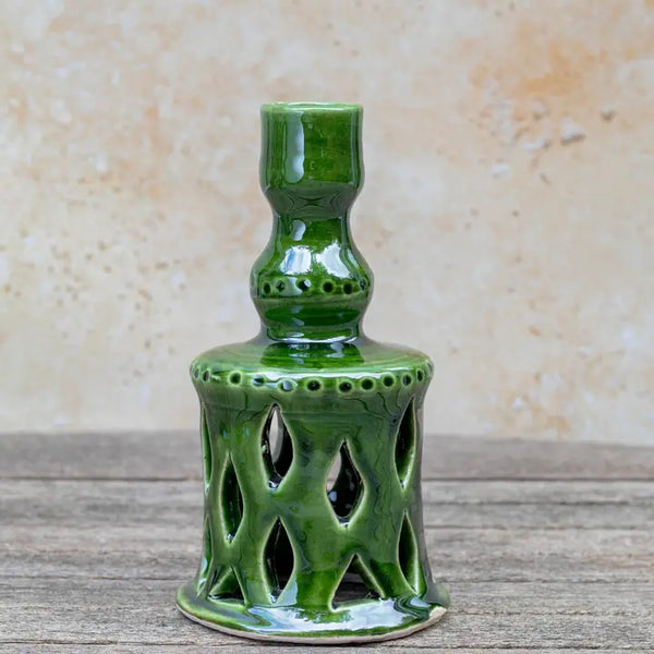 Moroccan Green Ceramic Candlestick Holder