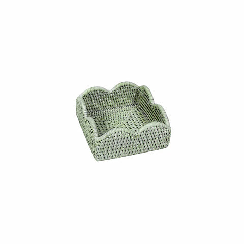Rattan Scalloped Cocktail Napkin Holders in Green