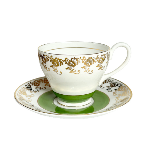 Vintage “China Lyke”Green, White & Gold Cup & Saucer