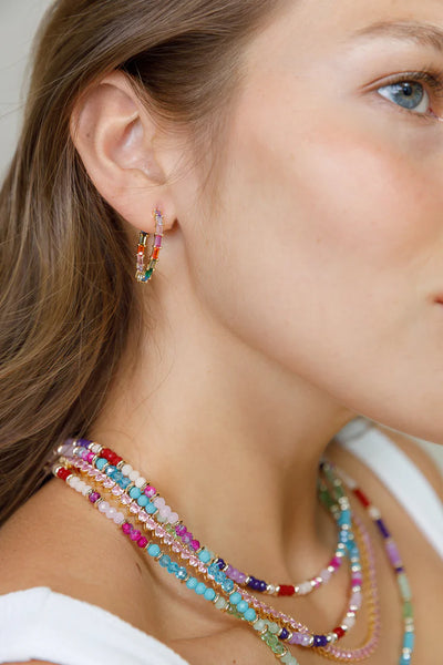 Multi Coloured & Gold Glass Beaded Necklace