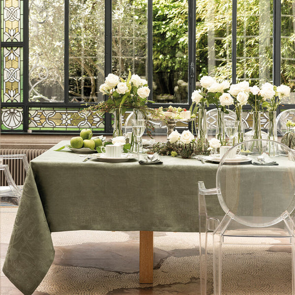 Le Jacquard Français Linen Tablecloth - Tivoli Green