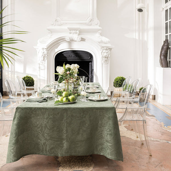 Le Jacquard Français Linen Tablecloth - Tivoli Green