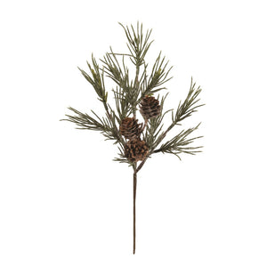 frosted glitter pine pick with cones