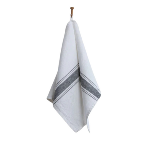 Maison White/Charcoal and Black Stripes Linen Tea/Hand Towel