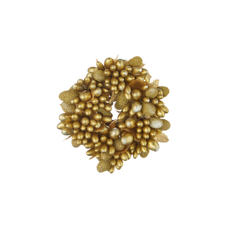 3.5” Beaded Gold Berry Candle Ring