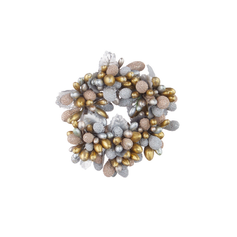 3.5” Beaded Silver & Gold Berry Candle Ring