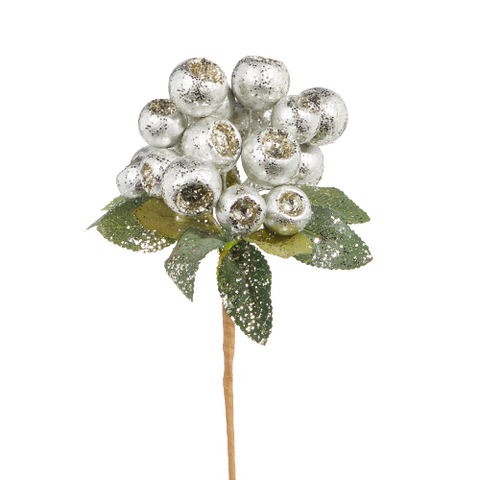 Glittered Silver Crabapple  Pick