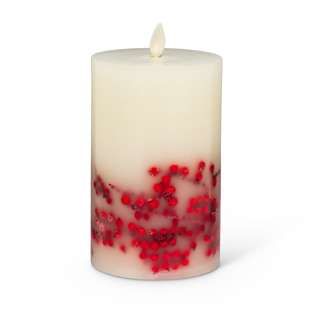 Reallite Flameless Pillar Candle with Red Berries
