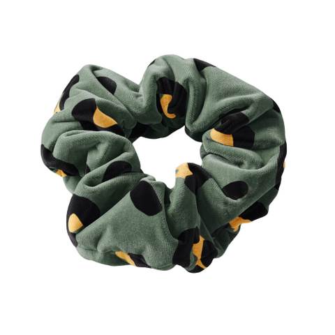 Velvet Green Leopard Scrunchie