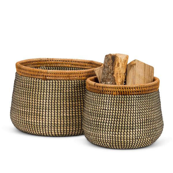 Natural & Black Seagrass Basket/Planter